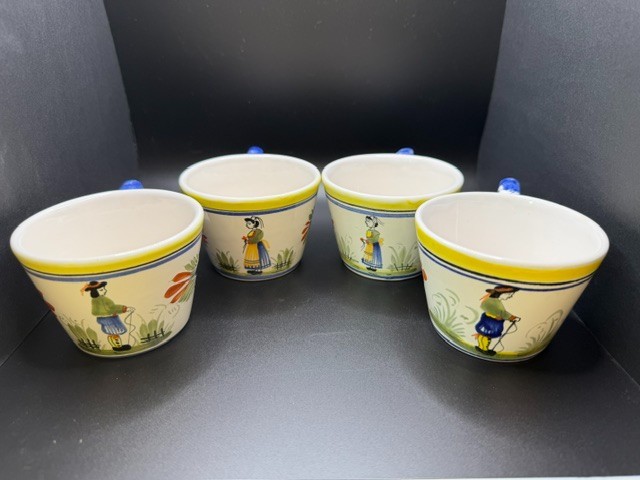 Henriot Quimper Faïence Coffee/Tea Cups Set of 4 — Breton Peasant Man & Woman