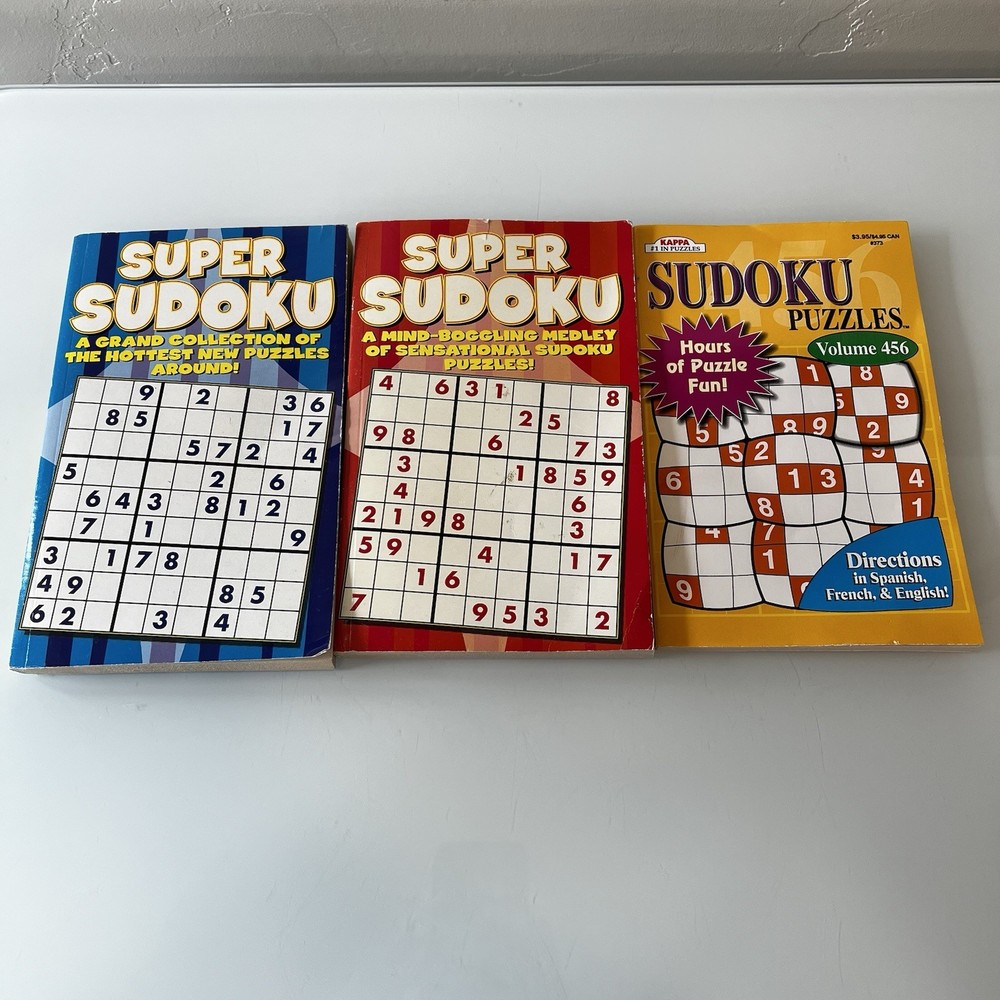 Lot of 3 Super Sudoku Puzzles Paperback Books