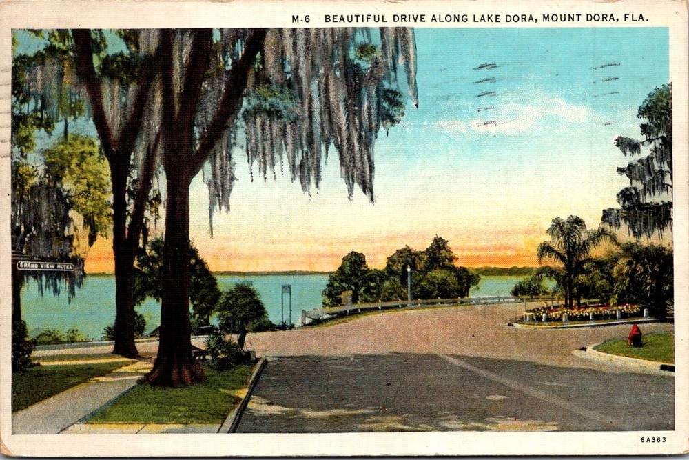 Dr Jim Stamps Postcard Drive Along Lake Dora Mount Dora Florida C1938
