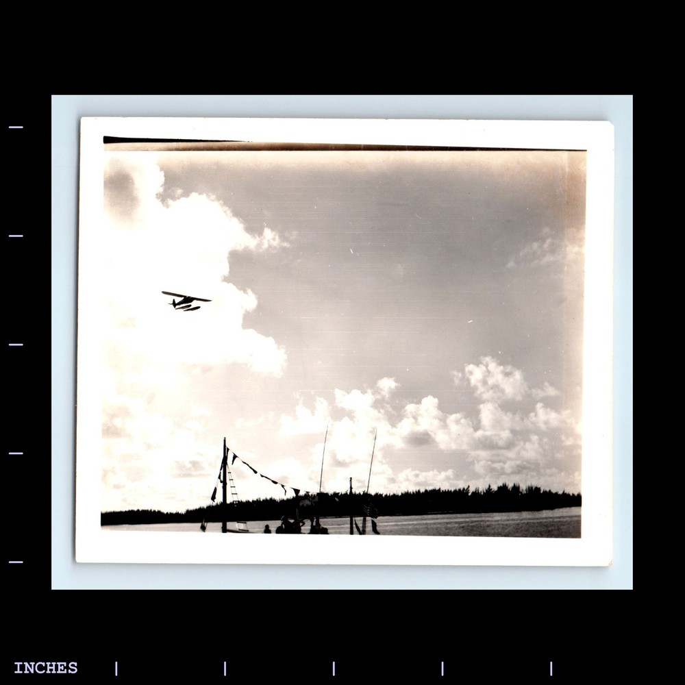 Old Vintage Photo AIRPLANE SEAPLANE FLYING OVER LAKE