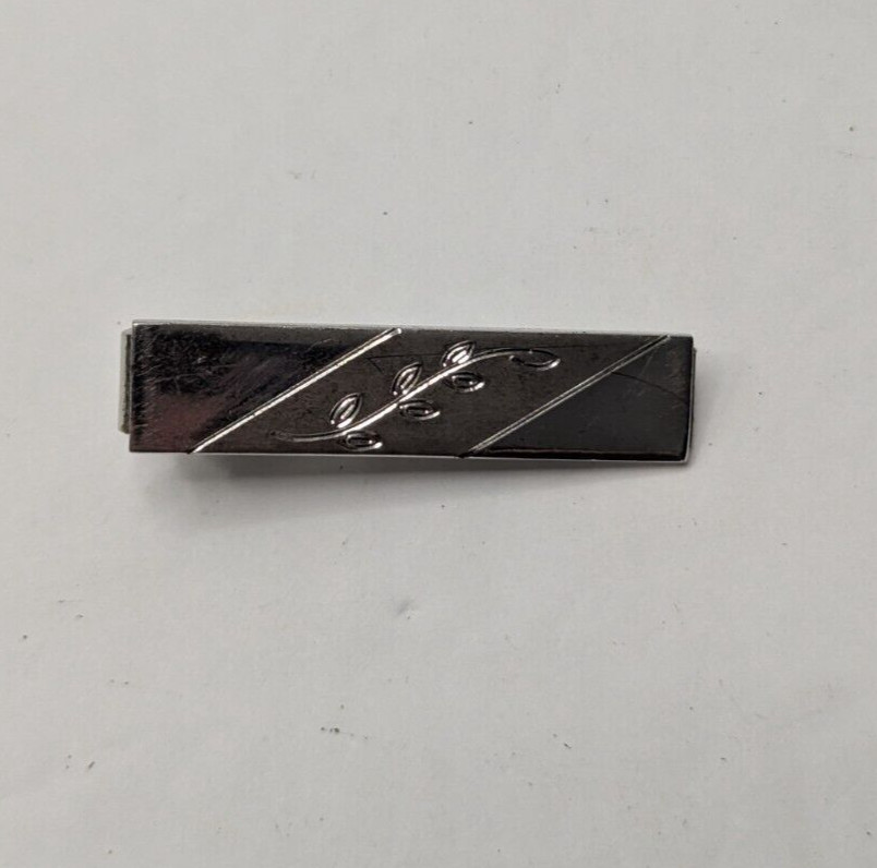 Vintage Hickok Tie Clip Silver Tone Sterling Plaque 1 3/4