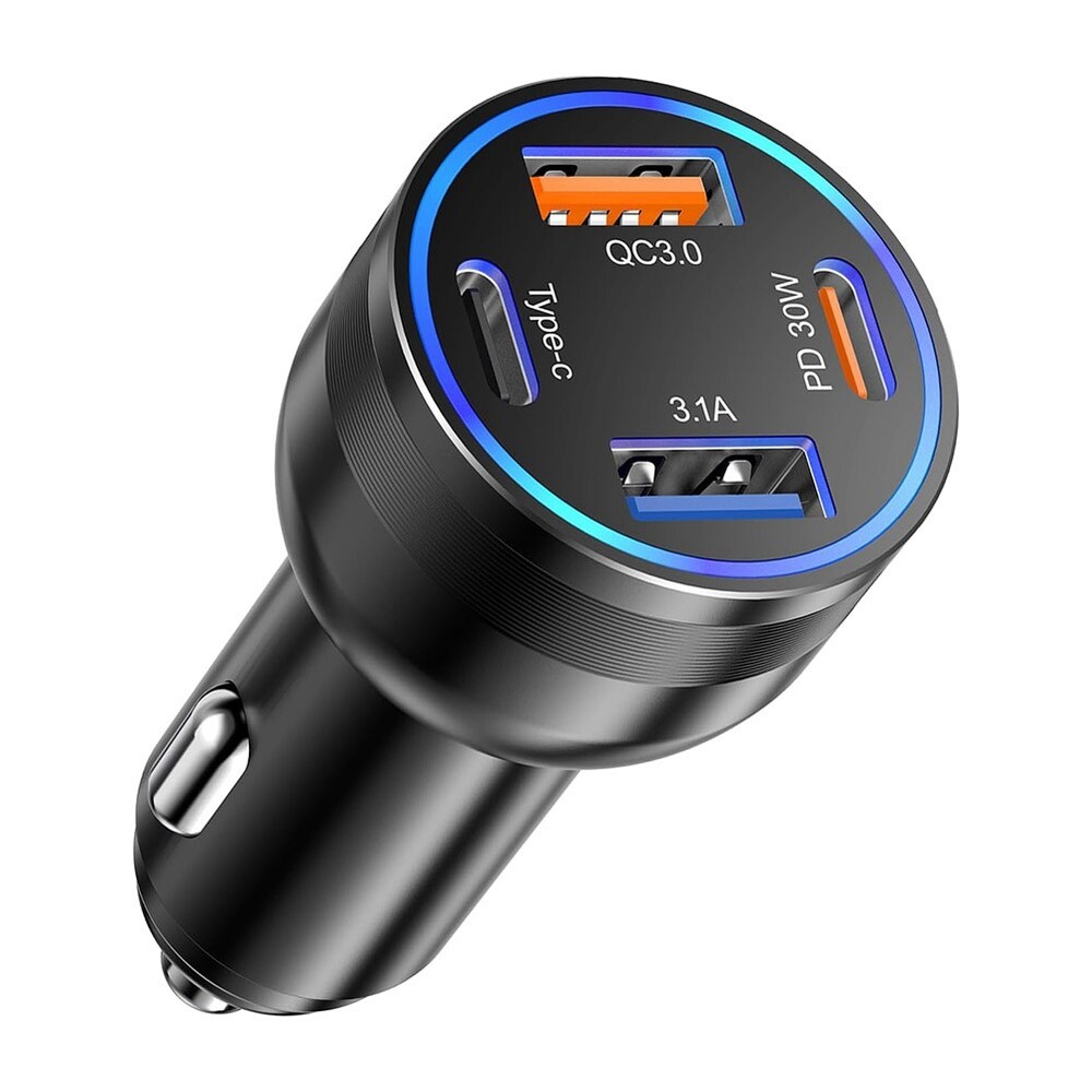 65W 4-Port USB-C Car Charger with PD and QC3.0 Fast Charging