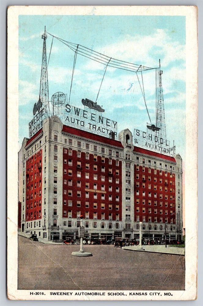 Sweeney Automobile School Tractor Aviation Kansas City MO C1920s Postcard AB22