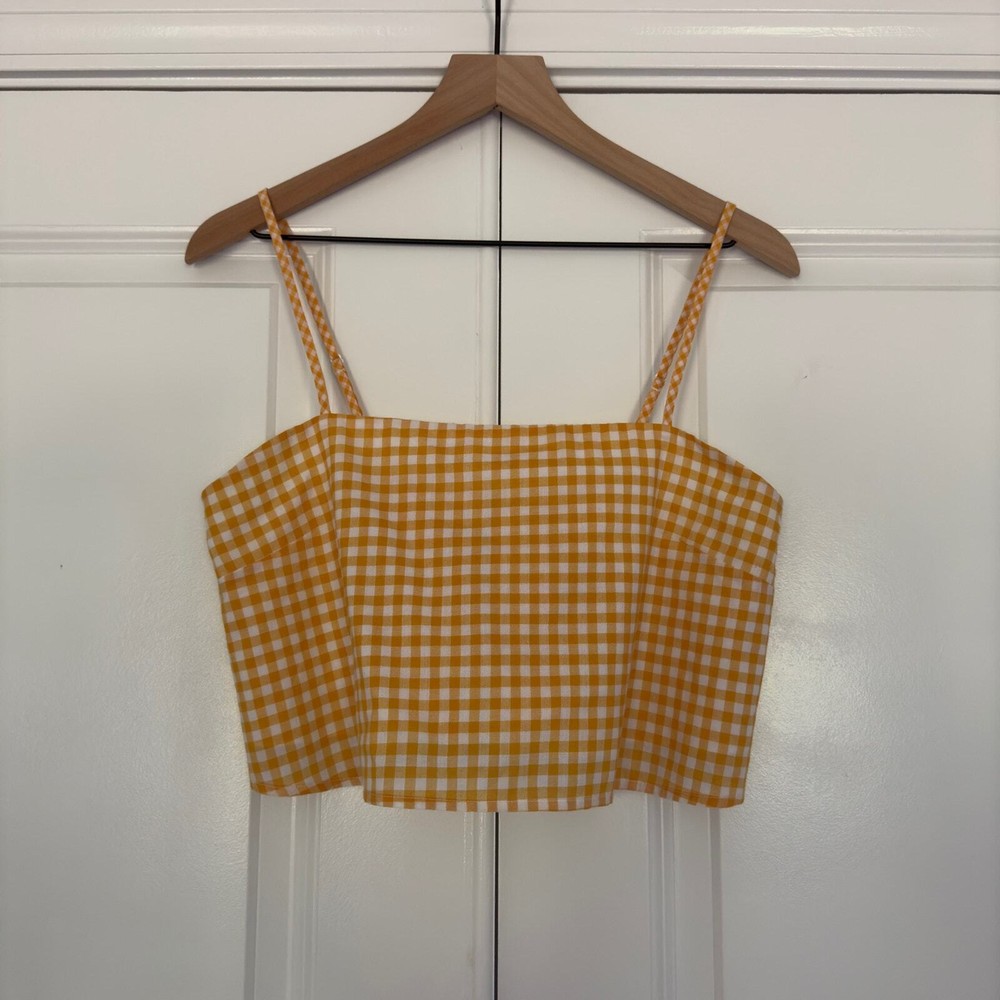 Lovers & Friends Adjustable Gingham Cotton Crop Top with Tie Back and Spaghetti Straps