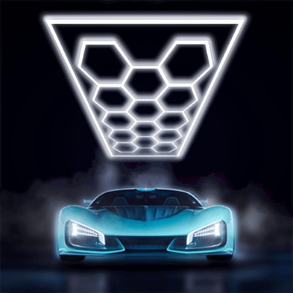 Hexagon LED Lighting Car Detail Garage Workshop Retail Lights 6500K Cold Lights