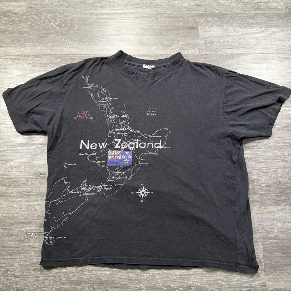 New Zealand Travel Tourism 1990s Vintage Retro T-Shirt Black, Size XL