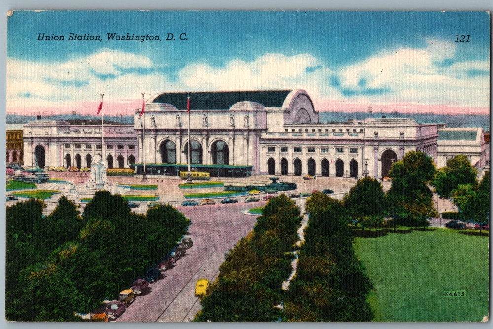 Washington DC Union Station Railroad Terminal Linen Postcard