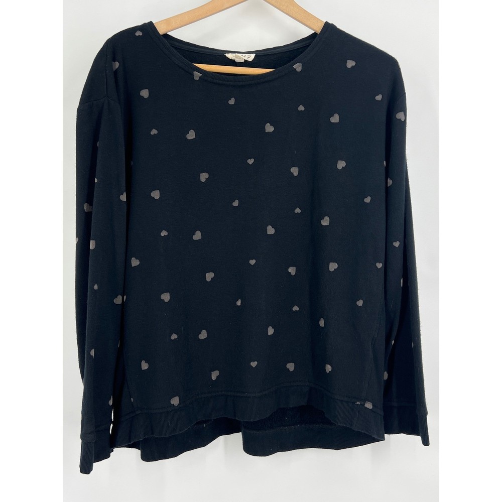 Jane & Delancey Sweatshirt Blk Heart Print Cozy Soft Romantic Pullover Top Large