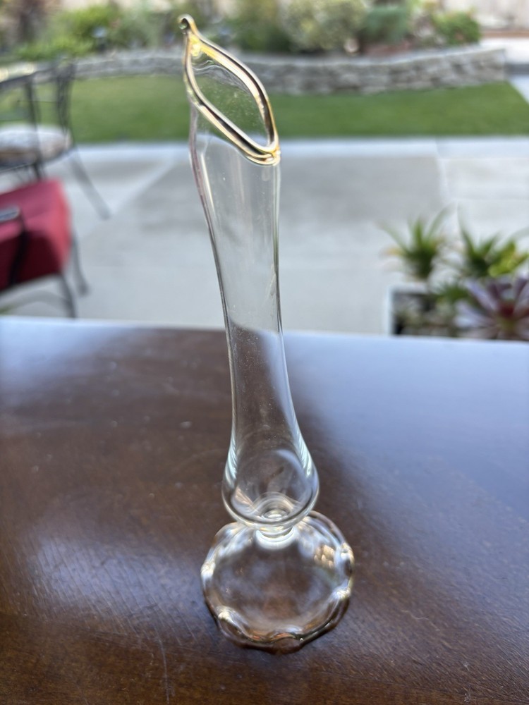 Edward Hammond Hand Blown Small Glass Bud Vase with A Gold Rim Signed Vintage