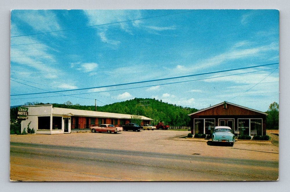 Postcard NC Franklin North Carolina Dixie Motel and Restaurant vintage cars