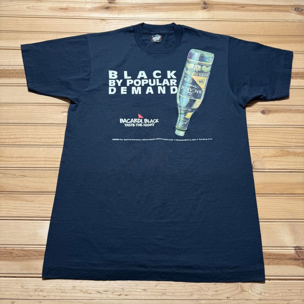 Vintage 90s 1990 Bacardi Black Rum Carta Negra Graphic Promo T-Shirt USA - Large