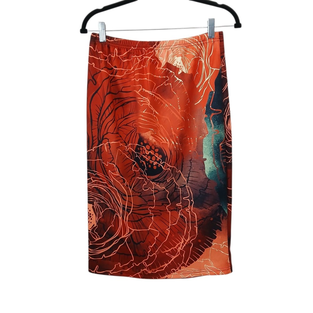 Nuggles Colorful Abstract Stretch Skirt Size Small Pull On No Slit Bright Travel
