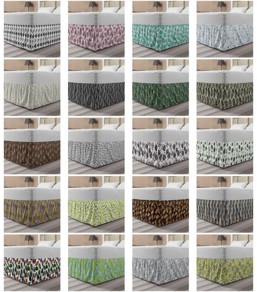 Ambesonne Leaves Nature Bedskirt Elastic Wrap Around Skirt Gathered Design