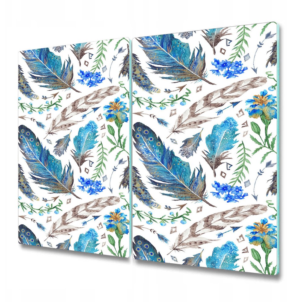 Tempered Glass Bread Board Worktop Saver Boho Watercolour blue and green 2x30x52