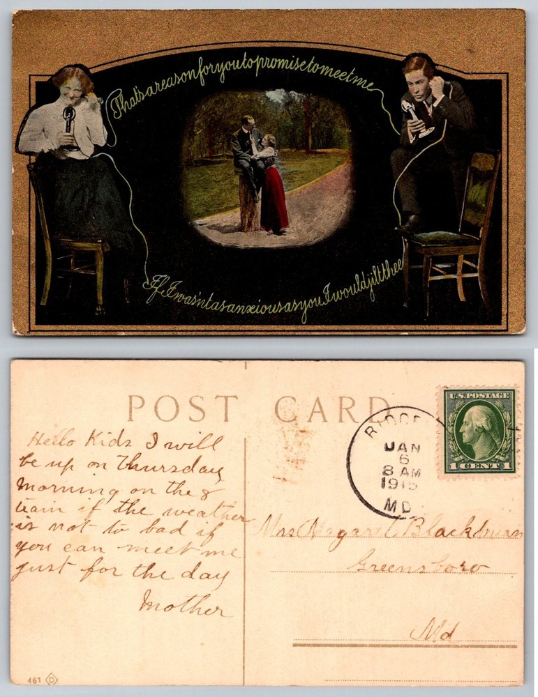 1915 Antique Telephone Romance Postcard - “That’s A Reason For You To Promise To