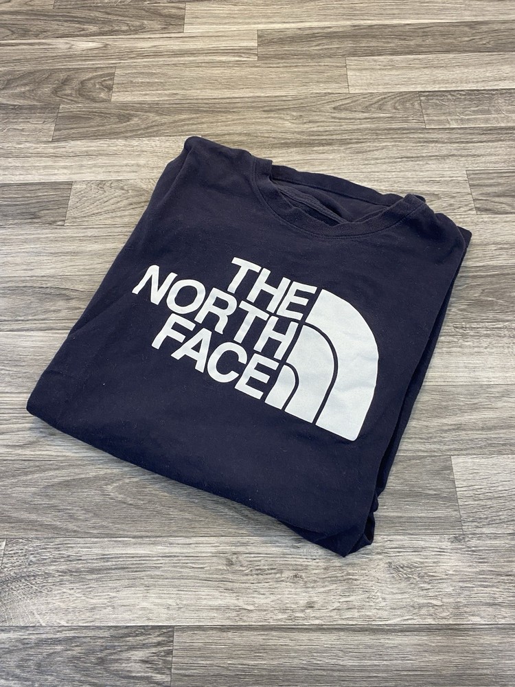 North Face Mens Navy Logo Short Sleeve Cotton Crew Neck Tee Size Large