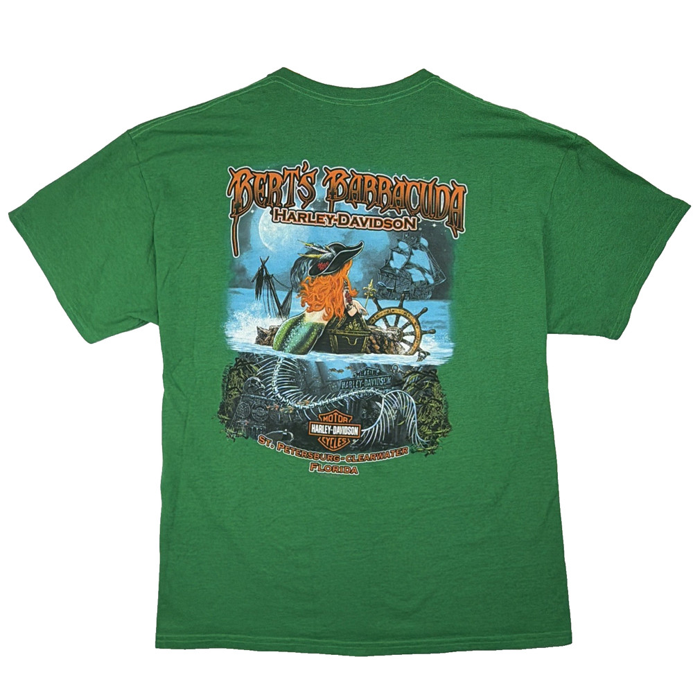 Harley Davidson Bert's Barracuda Florida Graphic T-Shirt Size 2XL Mermaid Pirate