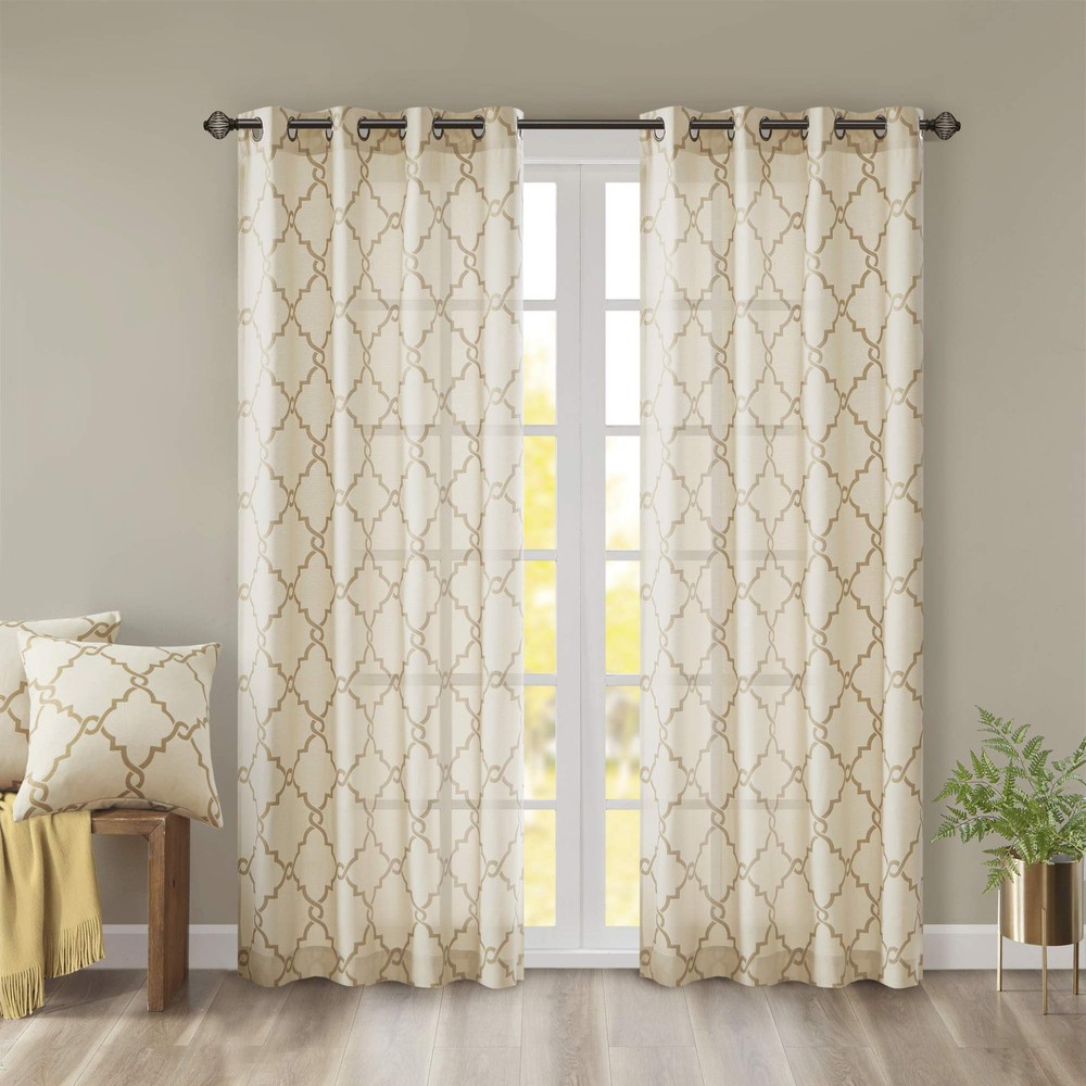 Saratoga Light Filtering Grommet Curtain Panel with Fretwork Print