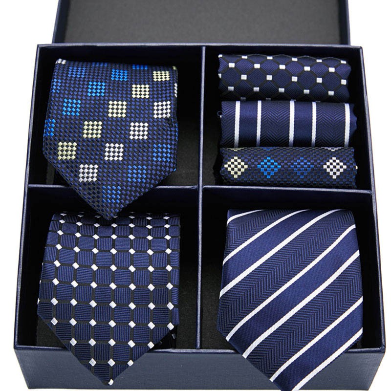 Woven Classic Slim 3 Ties, 3 Hanky Modern Business Set Gentleman with Gift Box