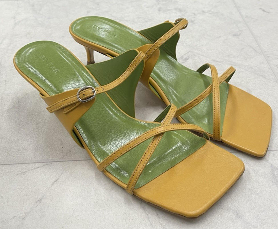 NIB BY Far Candy Square Toe Leather Sandal In Orange Size: 38 ( US 8)