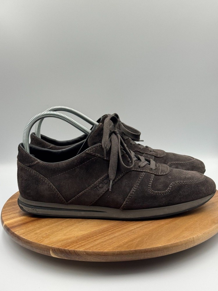 TOD'S Men's Sport Sneakers Brown Calfskin Suede Lace Up Size 8.5/US 9.5