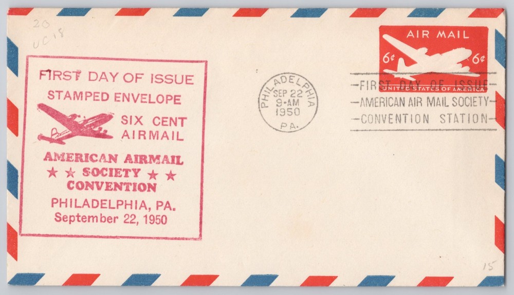 Philadelphia, PA Airmail Society Convention First-Day Envelope, 1950 6c