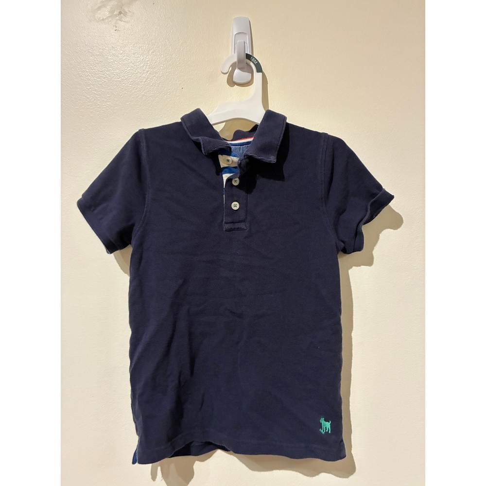 Mini Boden Boys Navy Blue Pique Cotton Short Sleeve Polo Shirt Dog Logo 6-7Y
