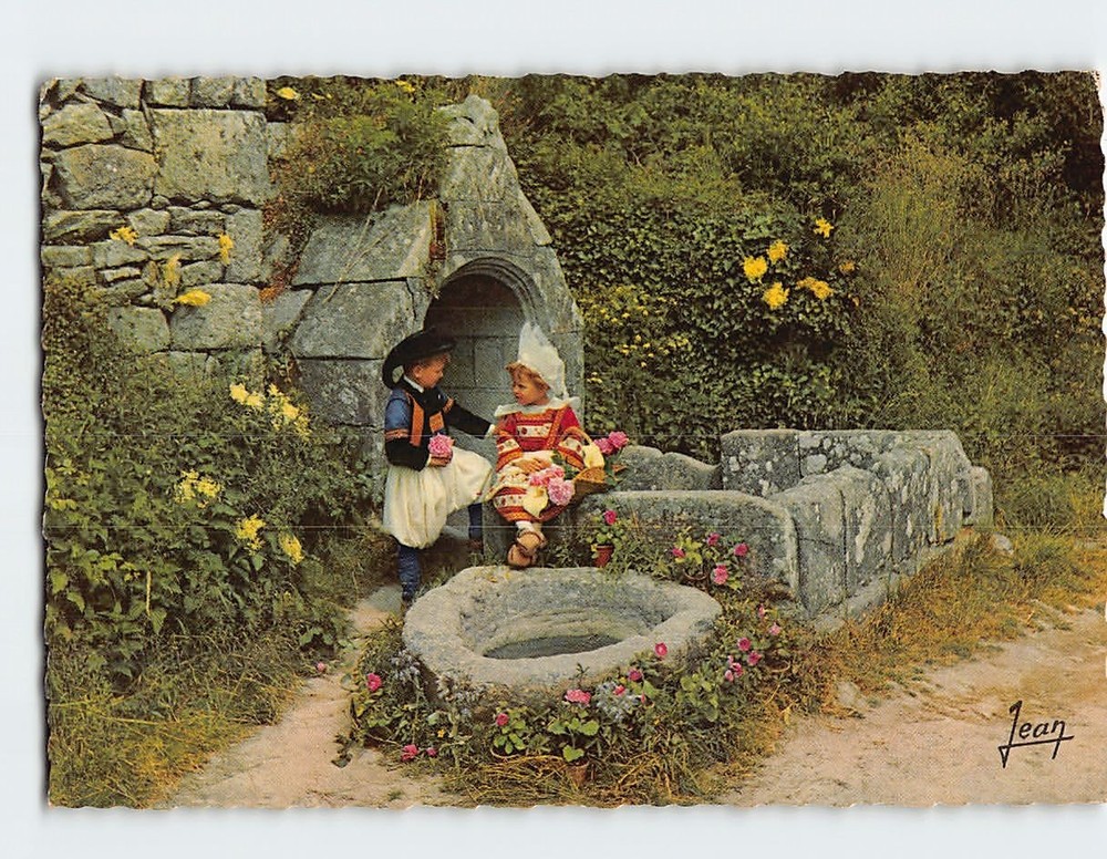 Postcard Children in Traditional Breton Folk Costumes France