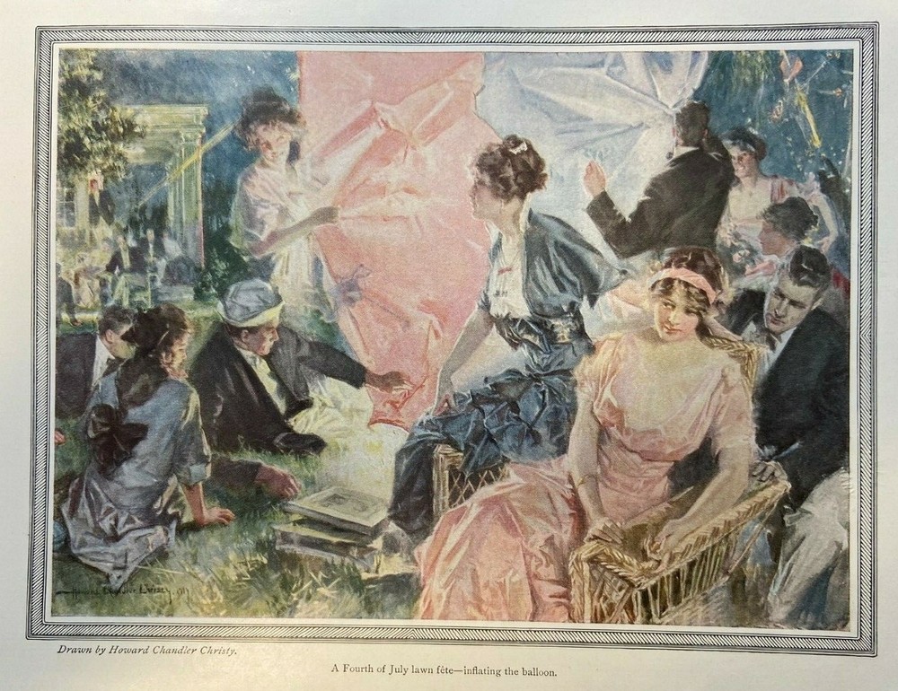 1916 Vintage Magazine Illustration Fourth of July Lawn Fete H Chandler Christy