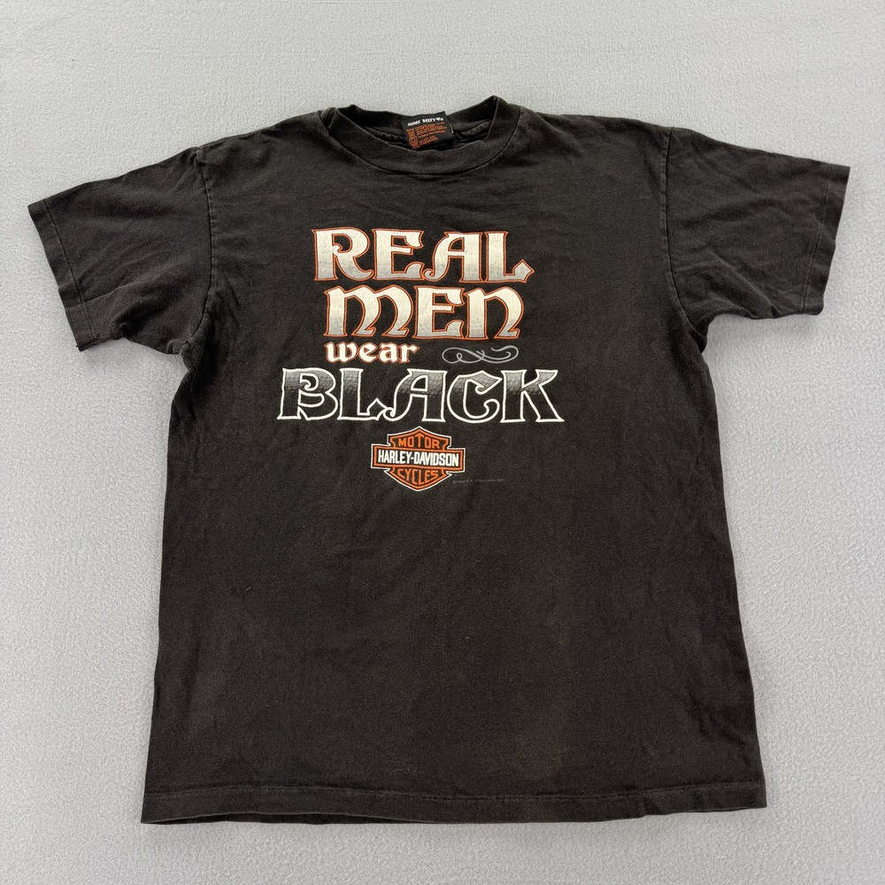 Vintage Harley Davidson Shirt Mens Large Real Men Wear Black Motorcycle 90s