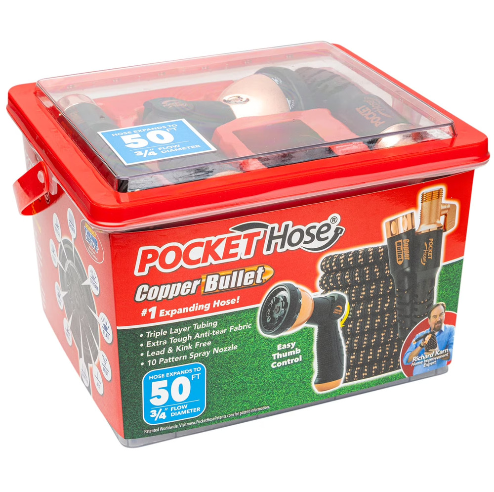 Pocket Hose Copper Bullet 50 FT With Thumb Spray Nozzle AS-SEEN-ON-TV, 650psi