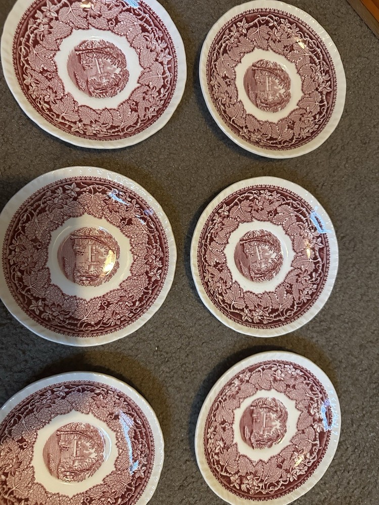 Antique Mason’s Dark Pink Vista England Ironstone Saucer, set of 6