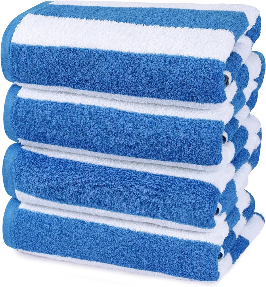4 Pack Oversized Cabana Stripe Beach Towels 30x60 100% Ring Spun Cotton