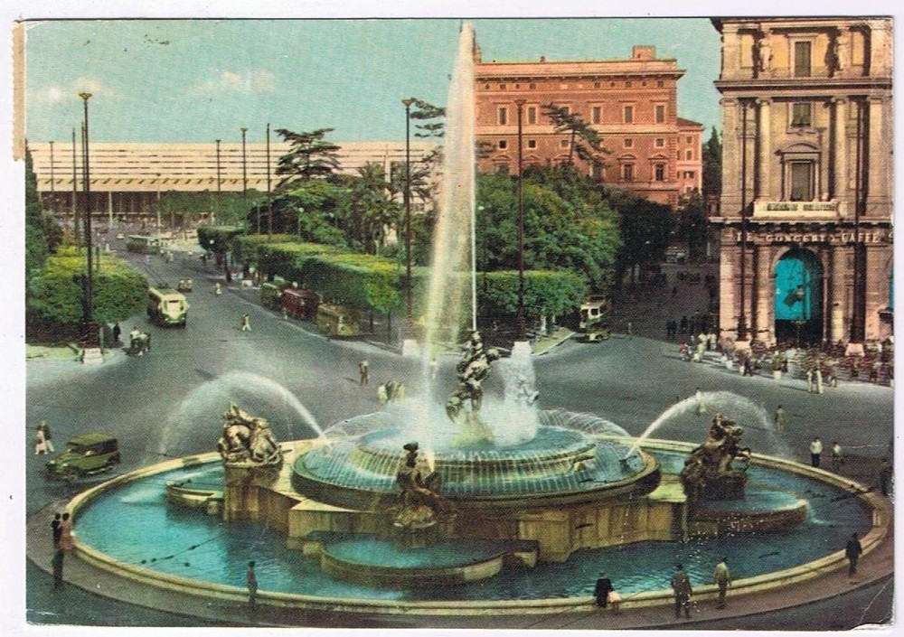 Italy Postcard Roma Rome Place Esedra Fountain