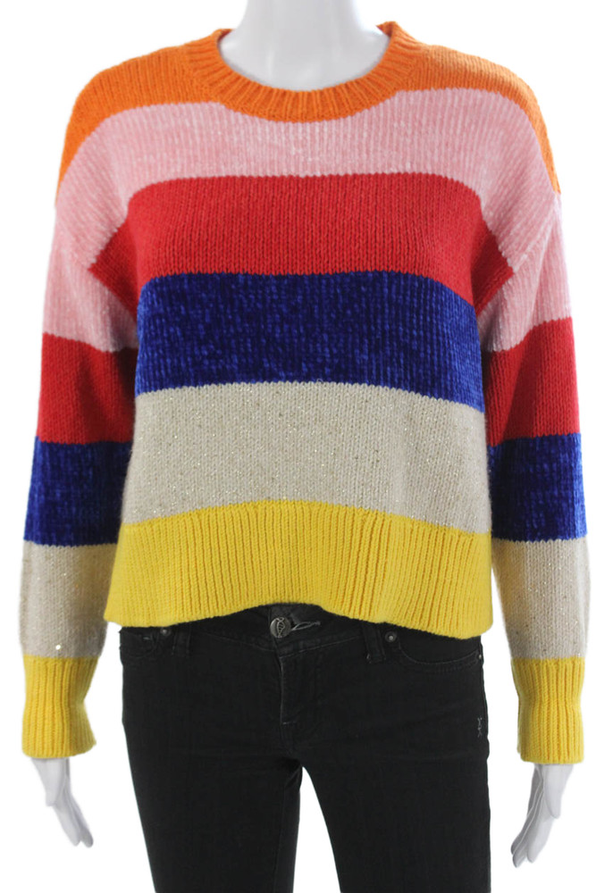 Alice + Olivia Womens Multicolor Striped Pullover Sweater Crew Neck Size XSFree Shipping in US $100+ Orders | $6.95 Orders Below