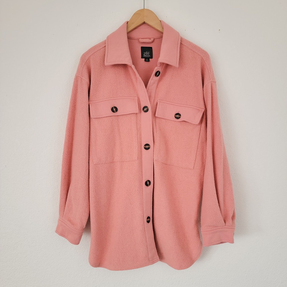 Wild Fable Light Pink Fleece Oversized Shacket Button Up Size XSmall