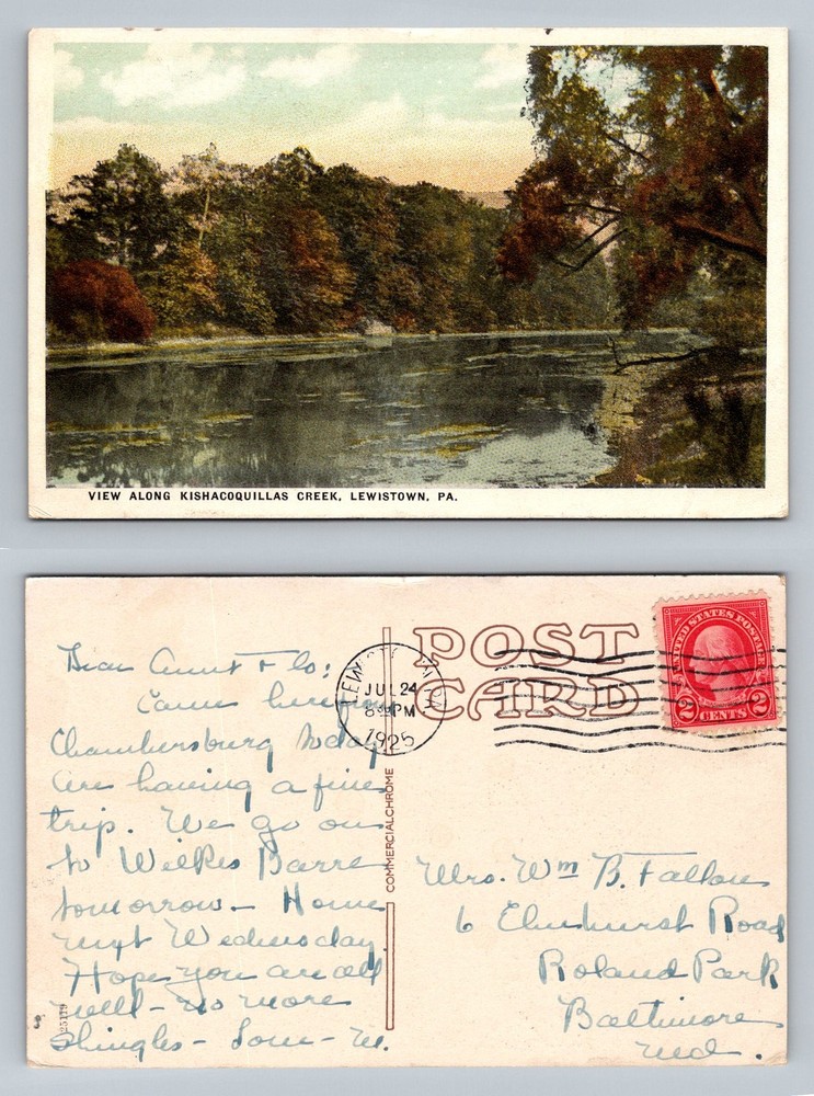 Lewistown, PA-Pennsylvania, Kishacoquillas Creek View Vintage c1925 Postcard