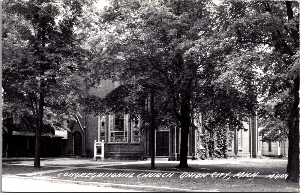 Real Photo Postcard Congregational Church in Union City, Michigan
