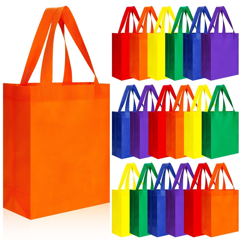 48 Pcs Rainbow Color Reusable Gift Bags with Handles, Multi Color Bulk Grocer...