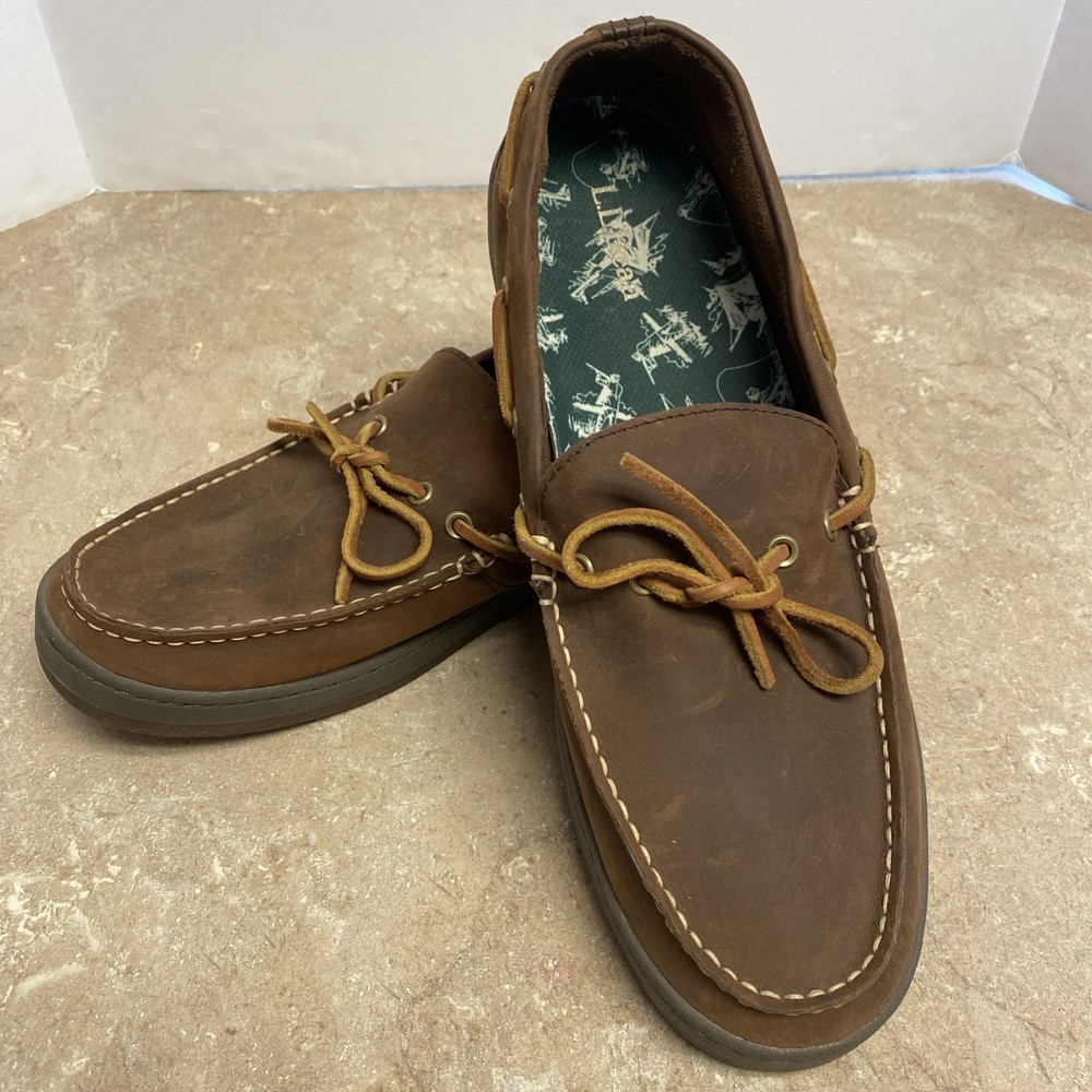 LL Bean Men's 14 M Brown Leather Moccasins Camp side Boat Shoes Loafers Comfort
