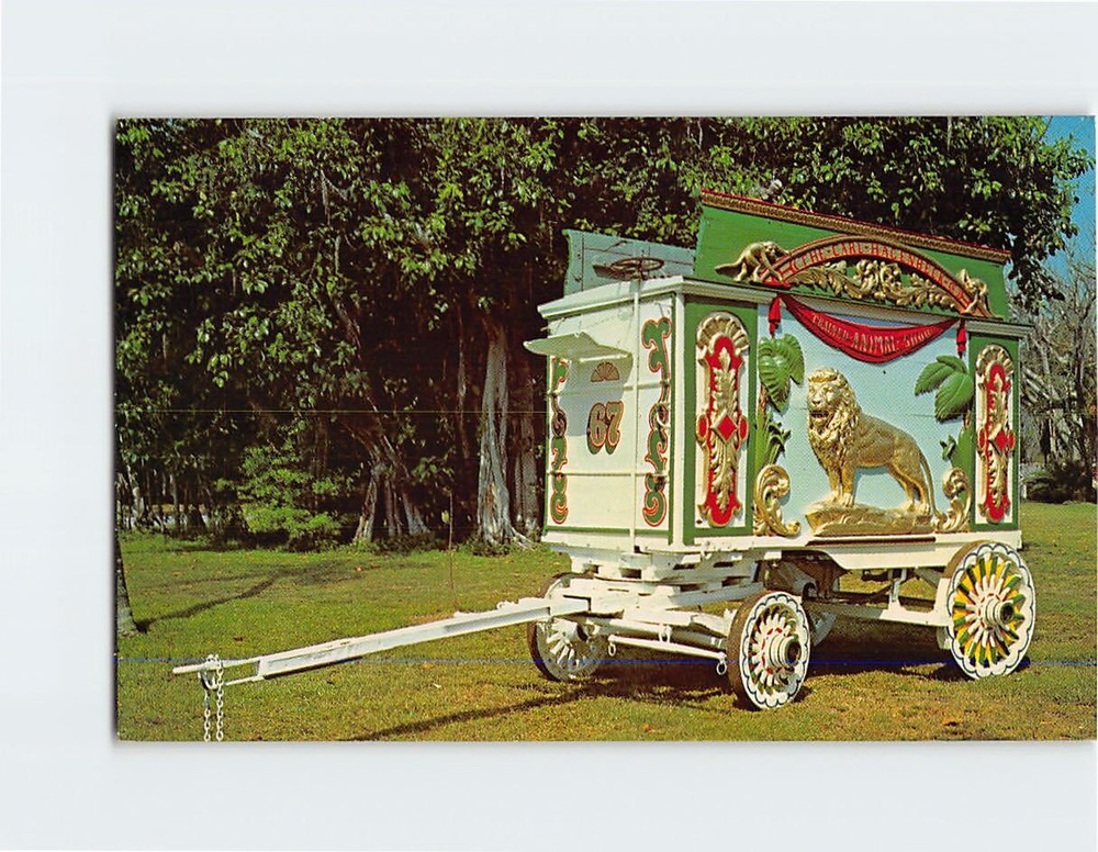 Postcard Lion Tableau Wagon Ringling Museum of the Circus Sarasota Florida USA