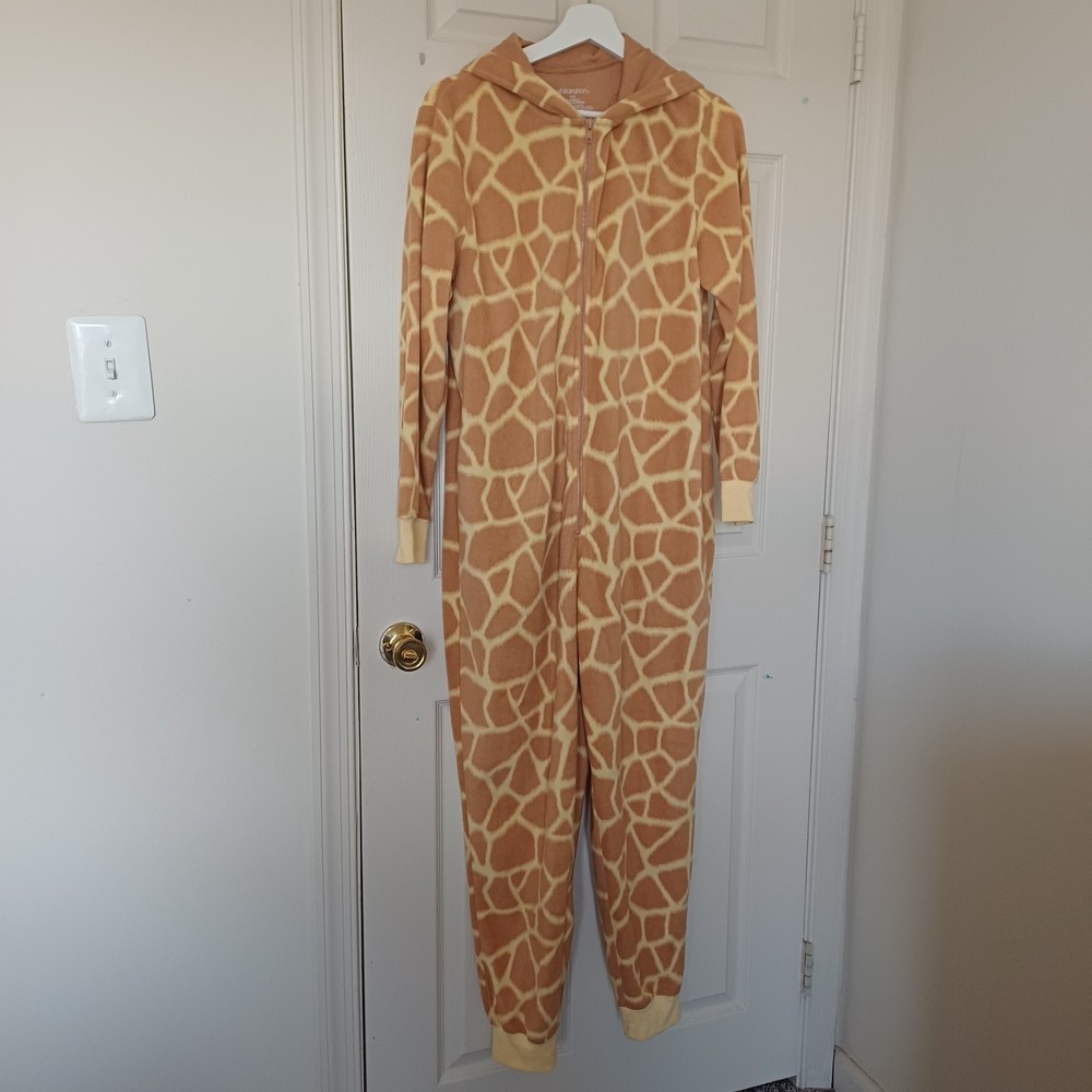 Giraffe Adult One Piece Fleece Hooded Pajamas Two Pockets M/L Size Xhiliration