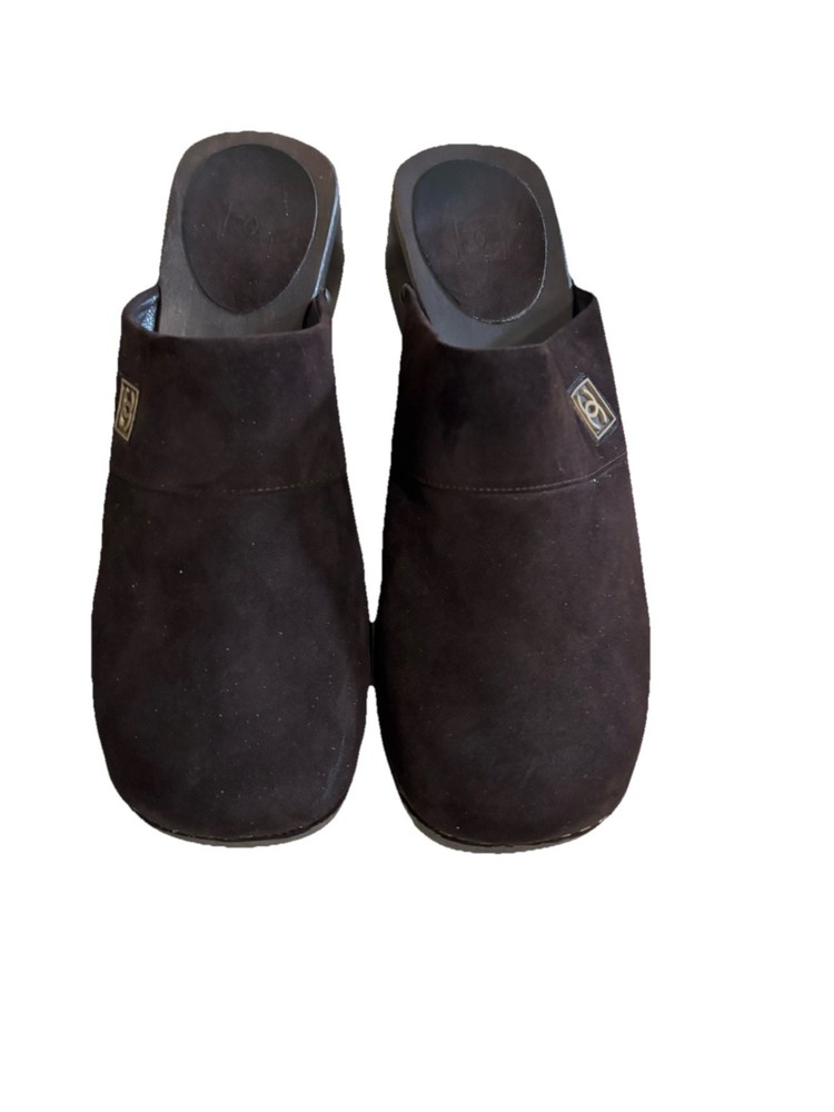 Vintage Chanel Dark Brown Suede Women’s Clog Size 39 Original Box And Bags
