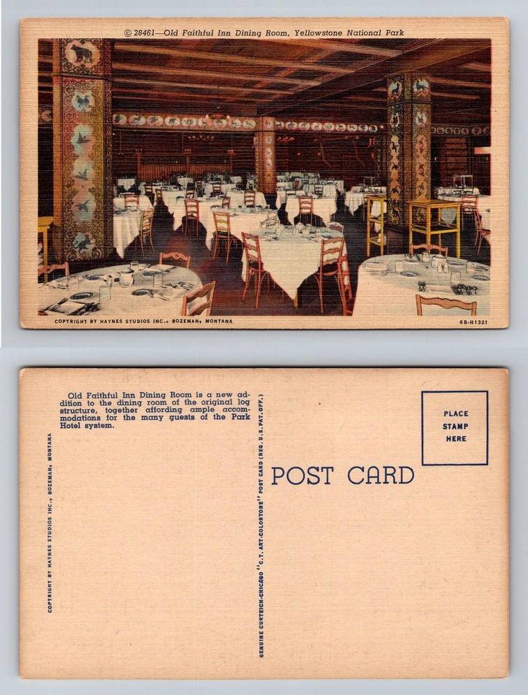 Old Faithful, WY-Wyoming, Old Faithful Inn Dining Room Log Vintage Postcard