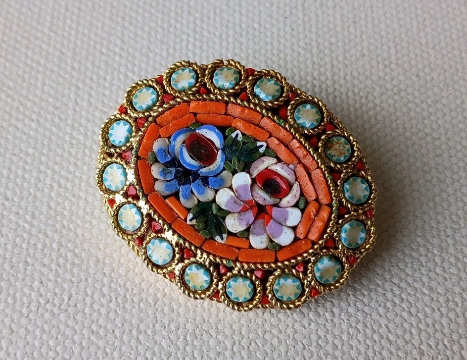 Vintage Italian Micro Mosaic Brooch Pin
