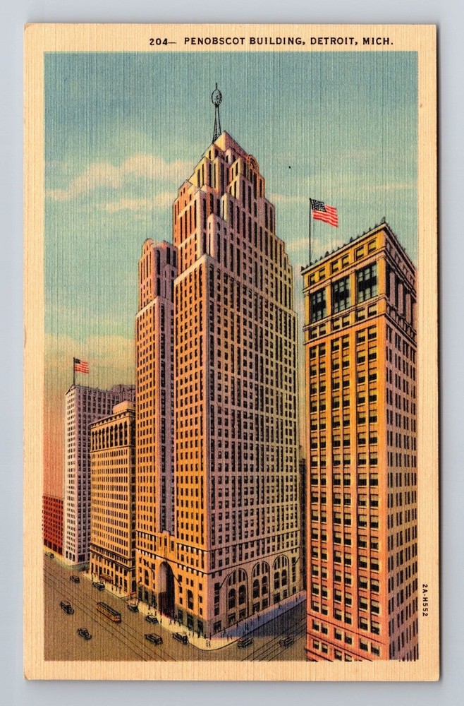 Detroit MI-Michigan, Penobscot Building, Antique Vintage Souvenir Postcard