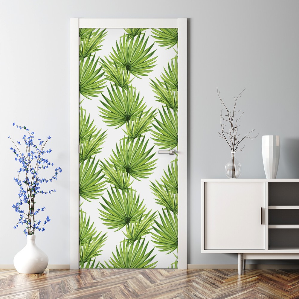 Tropical palm leaf watercolor fabric door sticker exotic plant decor