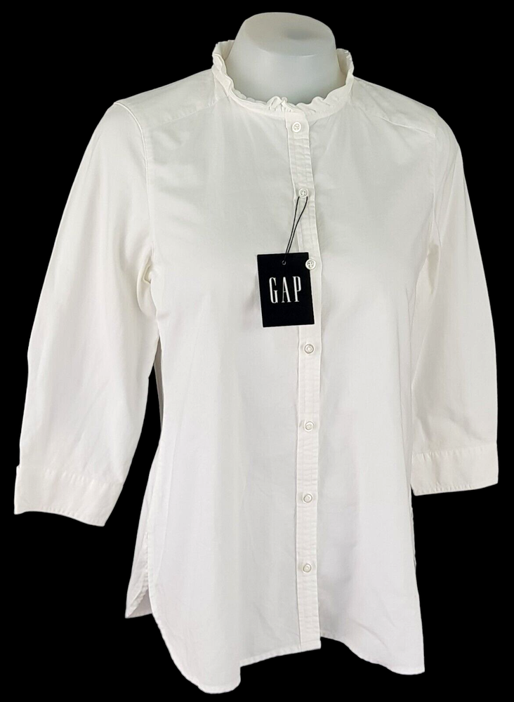 GAP Womans White 3/4 Sleeve EVENING SHIRT Ruffled Collar & Cuffs - S - RRP £59
