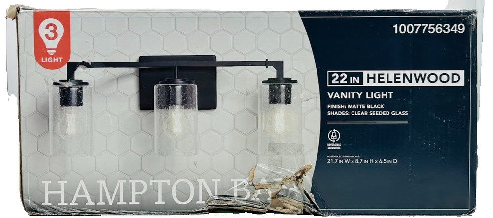 Home Decorators Collection Helenwood 22 in. 3-Light Matte Black Bathroom Vanity