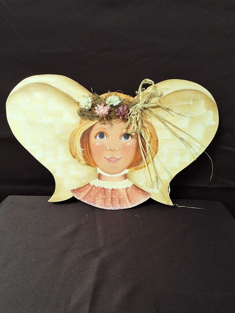 Vintage Folk Art.  Hand Painted Wooden Angel Decoration.